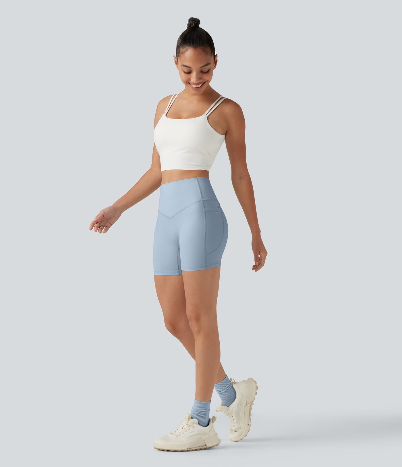 Short biker Halara UltraSculpt™ taille haute effet ventre plat avec poches, 12,5 cm