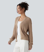 Cardigan décontracté en maille tricotée col V manches longues