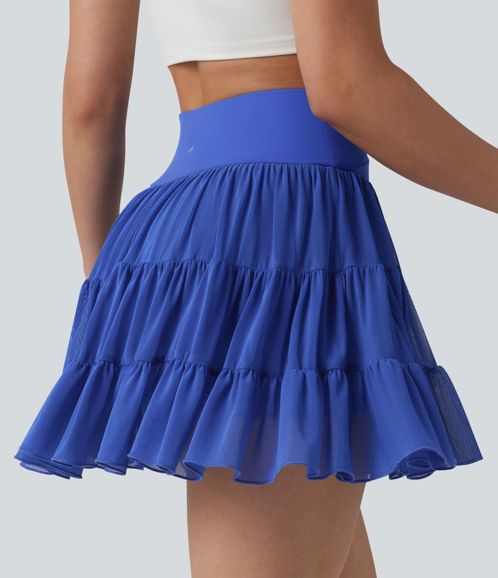 Jupe-short de tennis mini taille haute croisée fluide avec poches