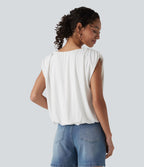Top casual col V sans manches