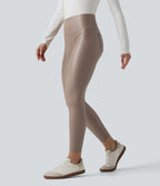 Pantalon 7/8 moulant décontracté polaire gainant taille haute extensible effet cuir avec poches