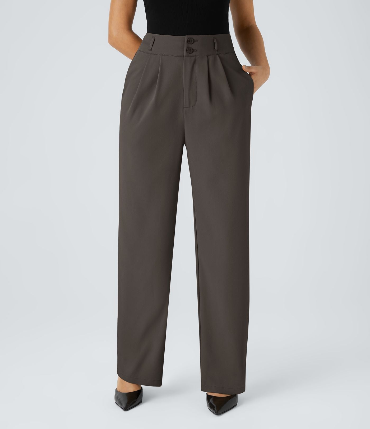 Pantalon de travail Halara Flex™ droit froncé avec poche zippée, taille haute