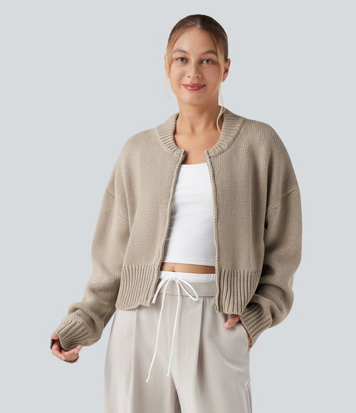 Cardigan bomber zippé à manches longues