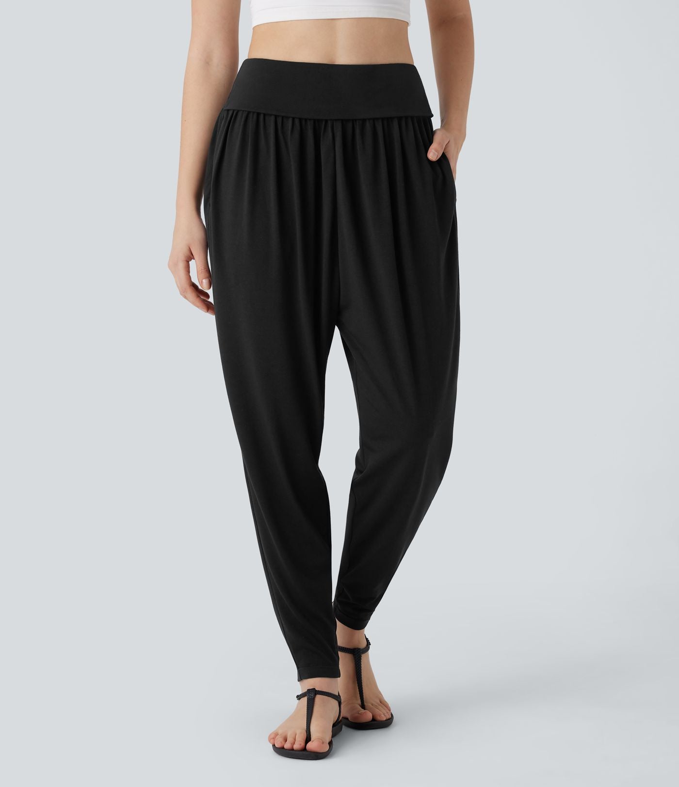 Pantalon sarouel taille haute à poches latérales, style resort