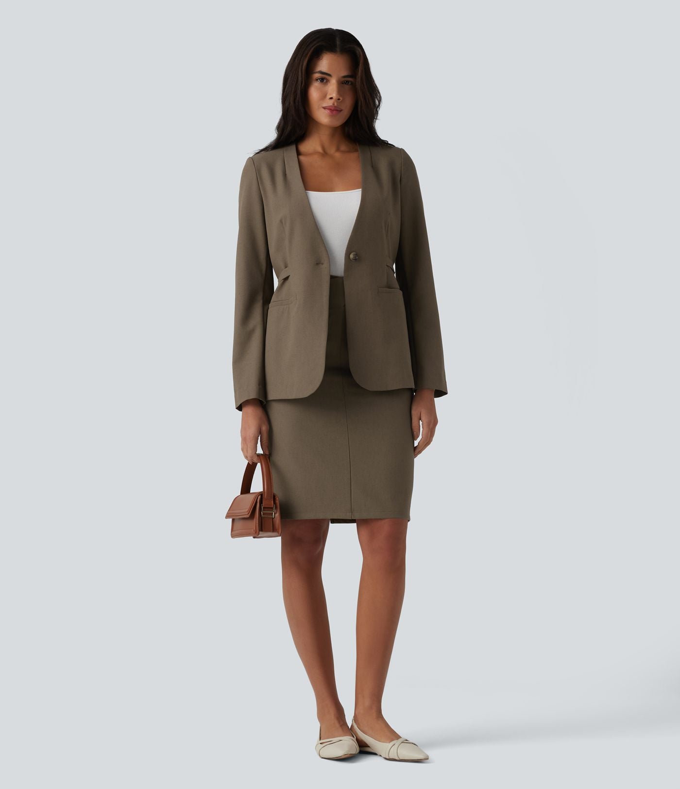 Blazer buerau manches longues en mélange de lin avec poches