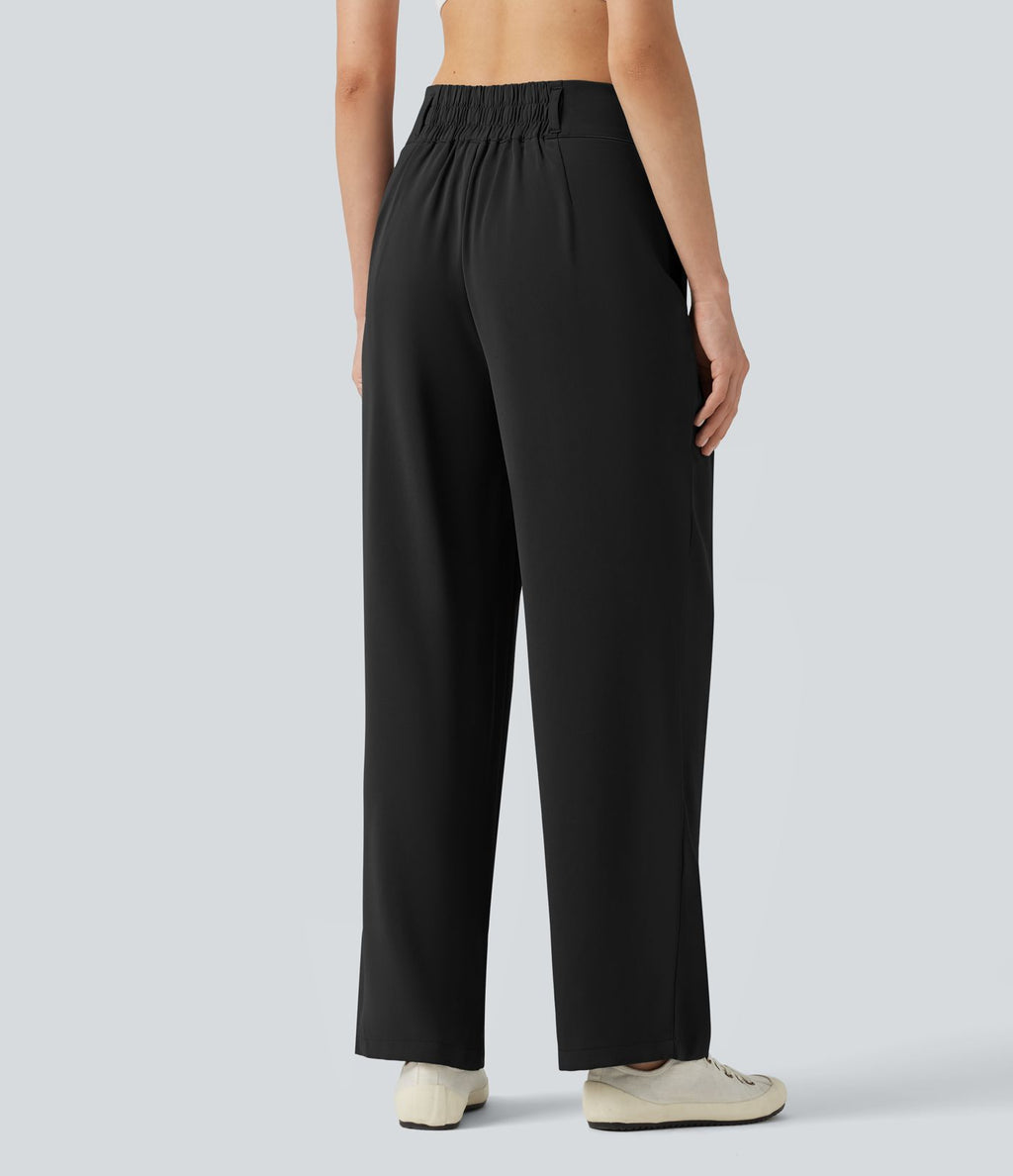 Pantalon tailleur Halara Flex™ à taille mi-haute, coupe droite et froncée, avec poches
