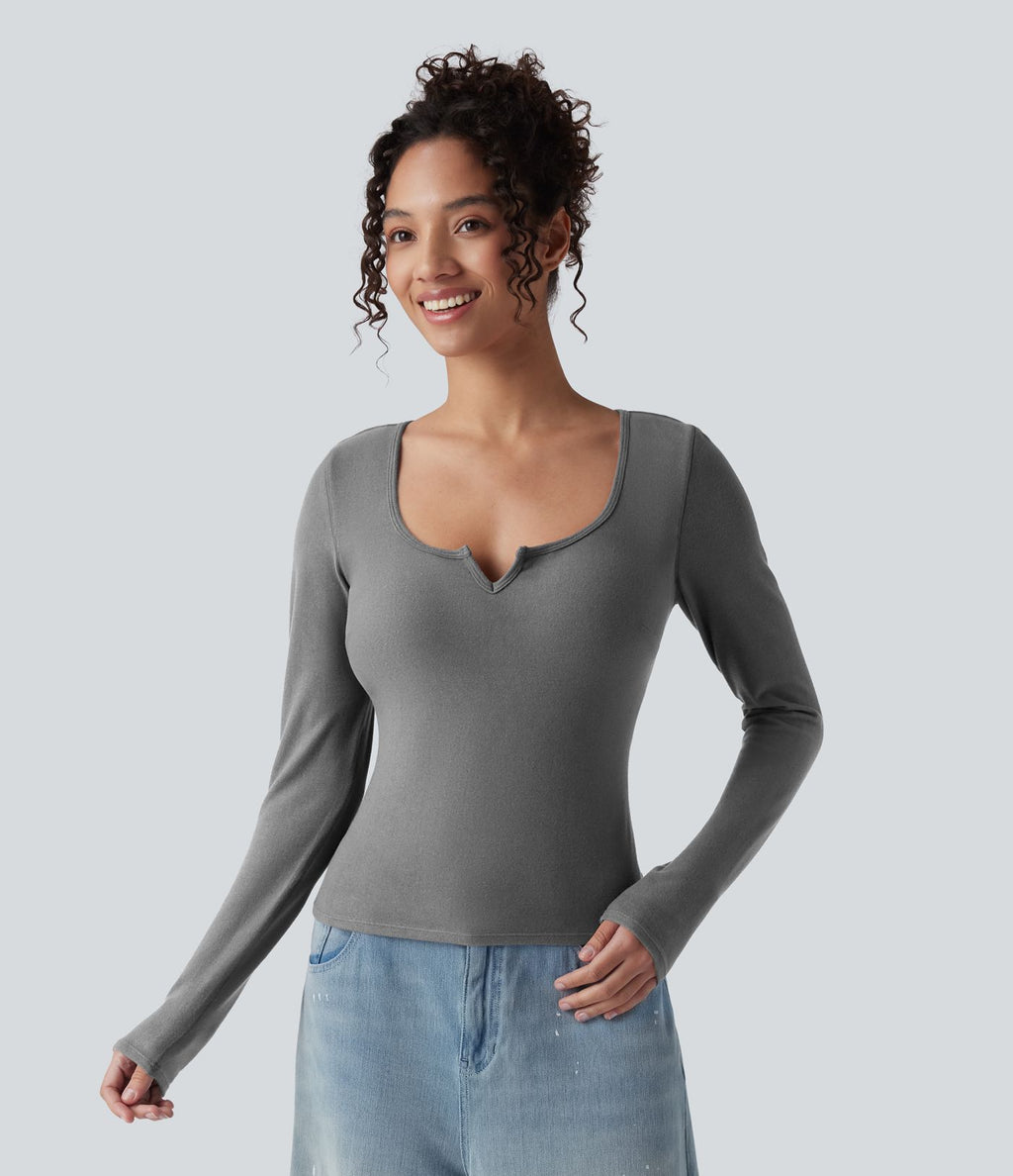 Top casual chaud push-up avec bonnets moulés, col cranté et manches longues - Bonnet A/B