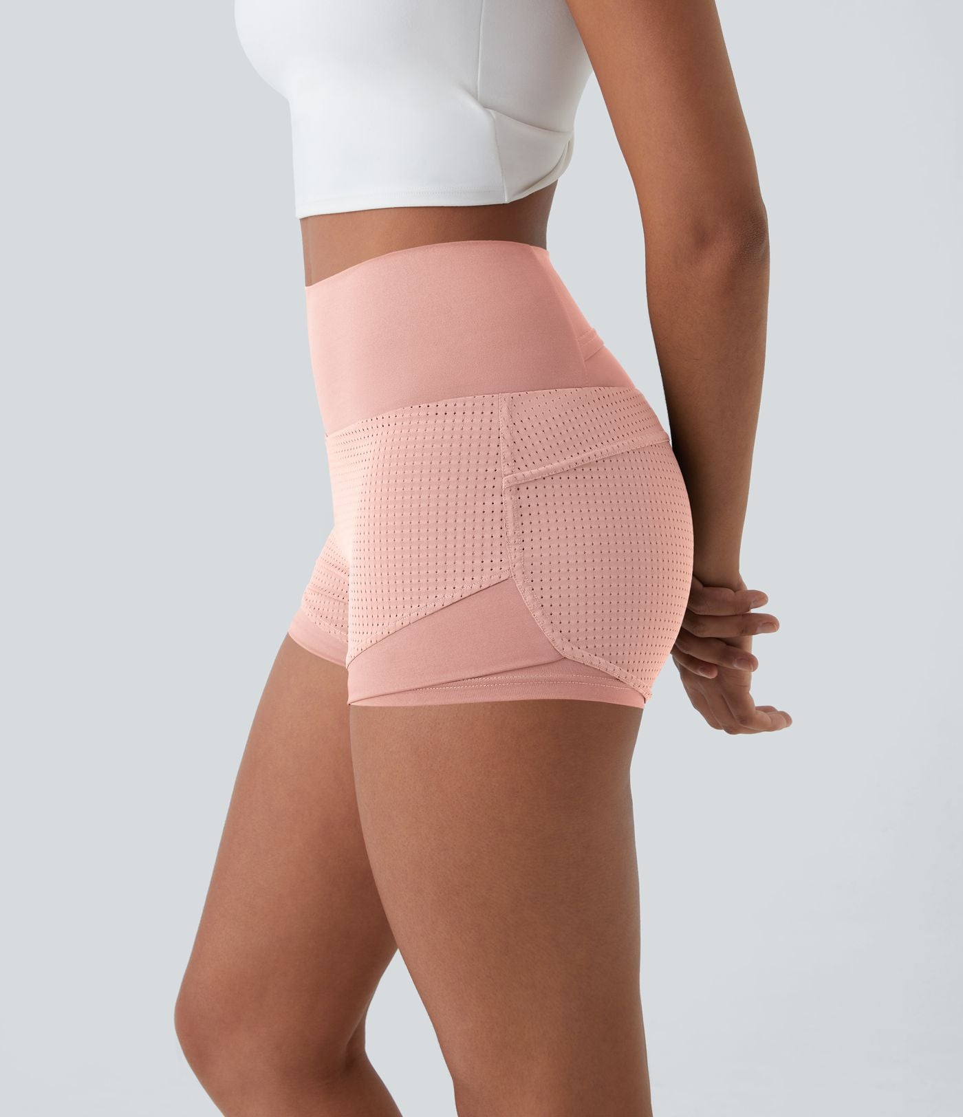 Shorts 2' Casual 2 en1 Taille Haute Empiècement en Maille dans le Dos et Poches