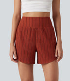 Short casual taille haute ourlet arrondi rayures avec poches