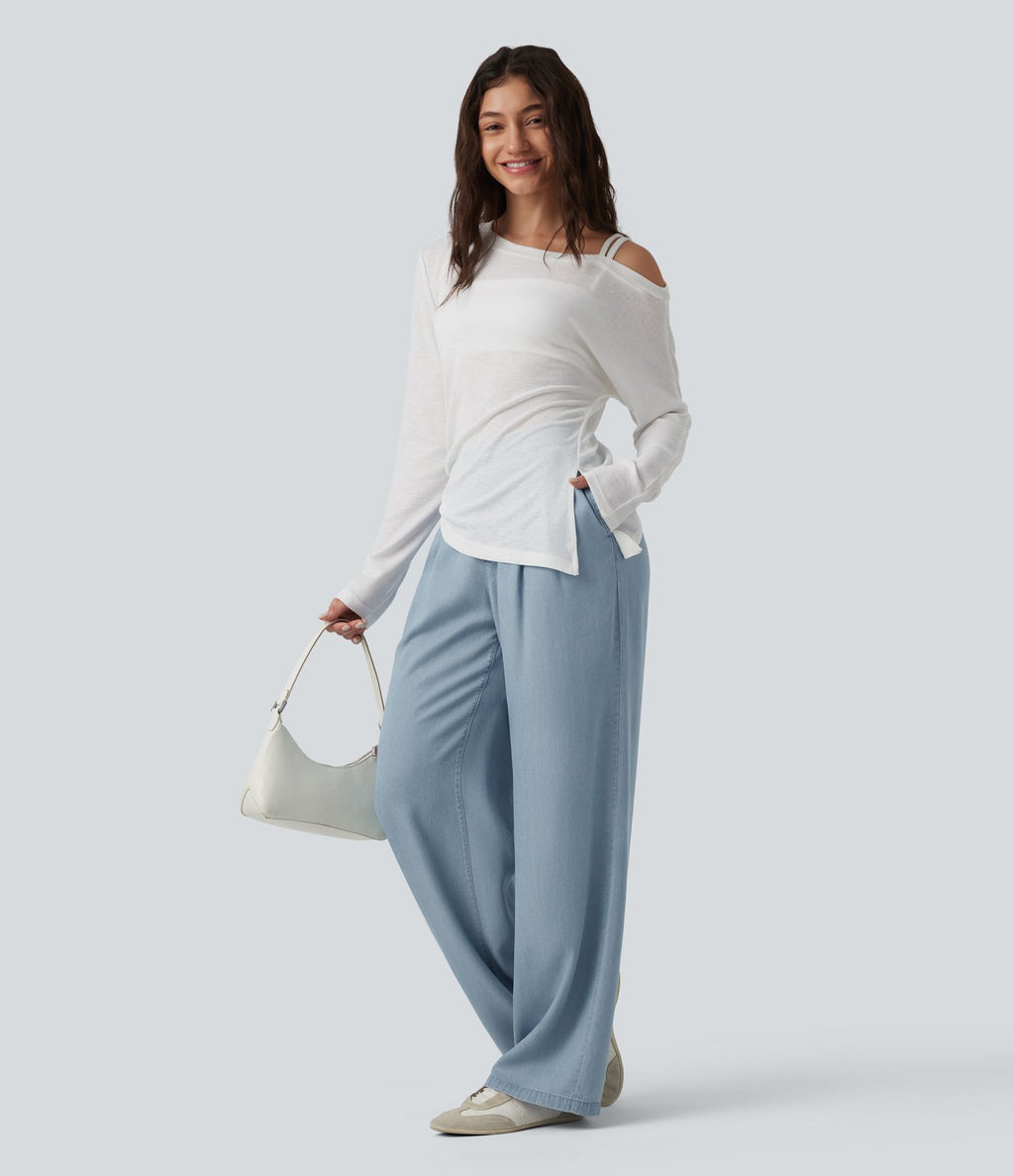 Jean large décontracté taille mi-haute en lyocell avec poches