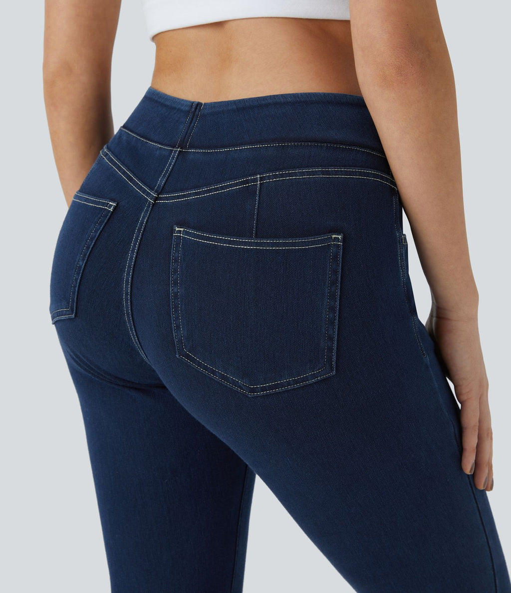 Halara Flex™ Jegging 7/8 Curvy Tricot Extensible Taille Haute avec Boutons Décoratifs et Multipoches