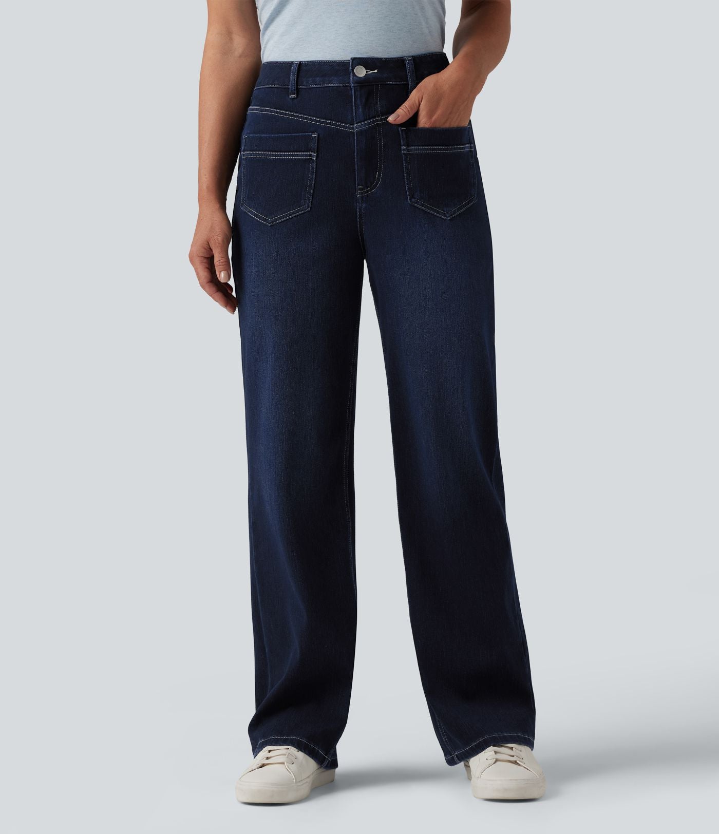 Halara Flex™ Jean coupe droite décontracté taille mi-haute avec poches