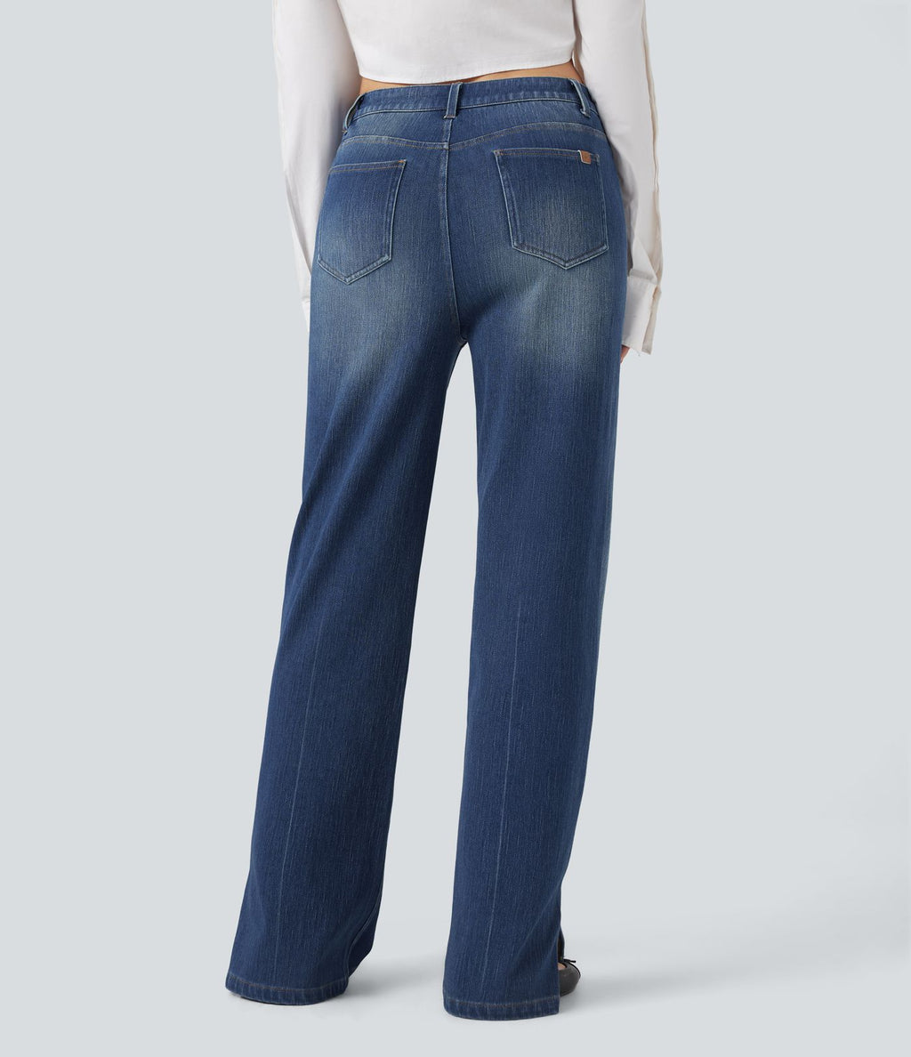 Jean droit délavé Halara Flex™ taille haute avec fente et poches