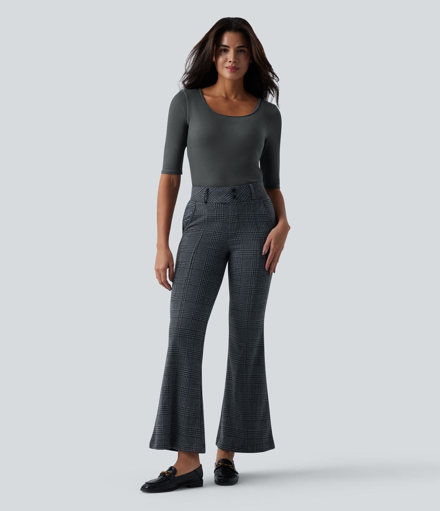 Top tailleur en mélange de laine col rond échancré à manches courtes en maille côtelée