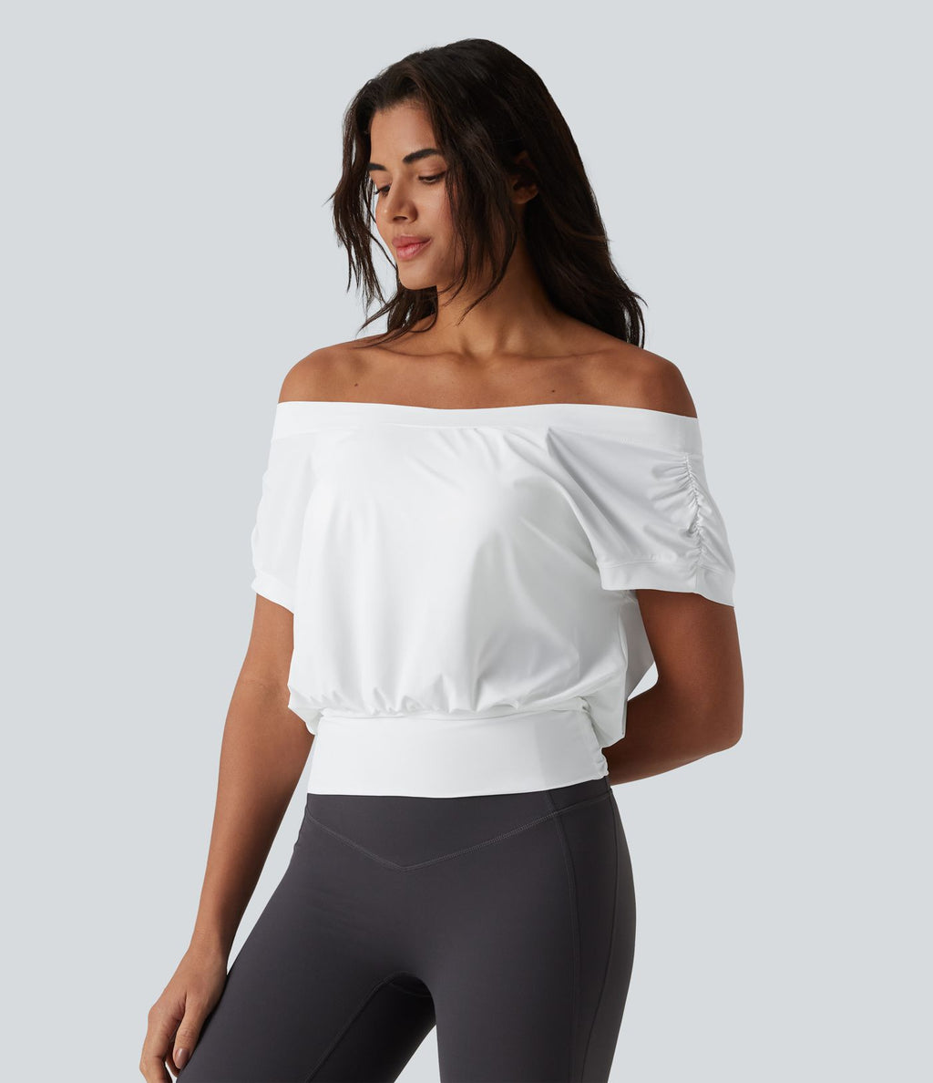 Haut de sport yoga épaules dénudées manches courtes oversize effet frais InstantCool séchage rapide