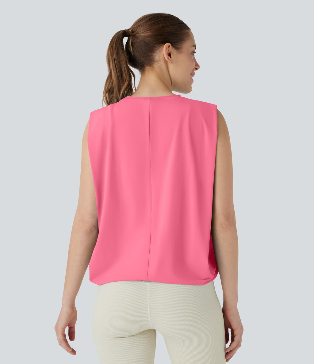 Débardeur de yoga col rond froncé, tissu rafraîchissant - Protection UPF50+