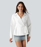 Chemise de travail à manches longues, à lacets contrastés sur les côtés, infroissable et à séchage rapide