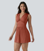Combishort casual côtelé sans manches col V, fronces et soutien-gorge intégré, avec poches – Easy Peasy