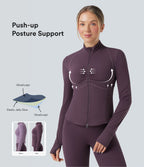 Veste de yoga Halara UltraSculpt™ col montant froncée push-up manches longues à trous pouces avec poches