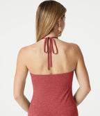 Robe longue chinée dos-nu à nouer, brassière intégrée, à poches