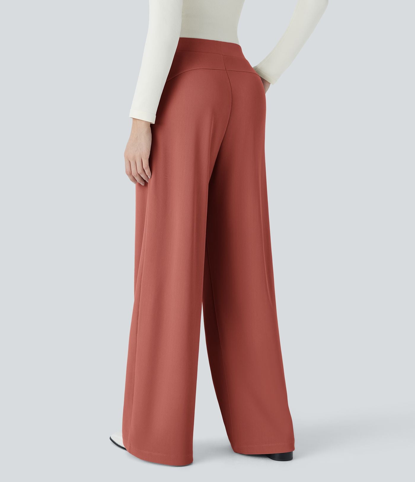 Halara Flex™ Pantalon Tailleur Évasé à Taille Haute Sculptant la Silhouette avec Poches Latérales Micro Waffle