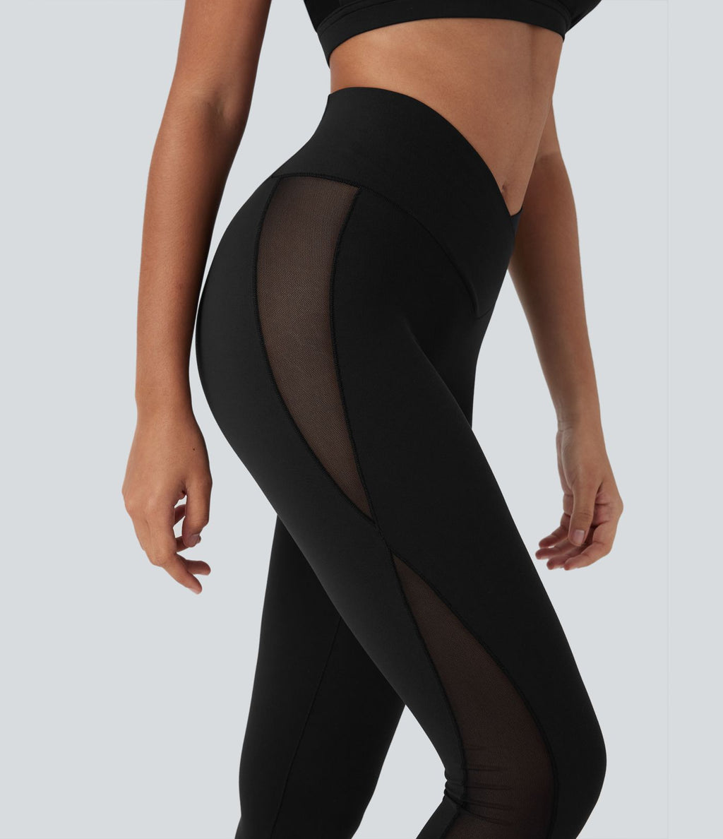 Legging de yoga Softlyzero™ taille haute croisé avec filet contrasté, poche et protection UPF50+