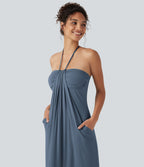 Robe longue dos nu à nouer avec soutien-gorge intégré et poches