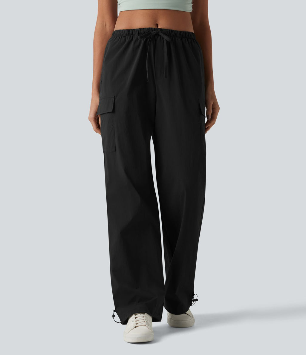 Pantalon cargo casual droit taille mi-haute avec cordon de serrage et poches