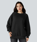Sweat-shirt polaire oversize col rond manches longues avec poches