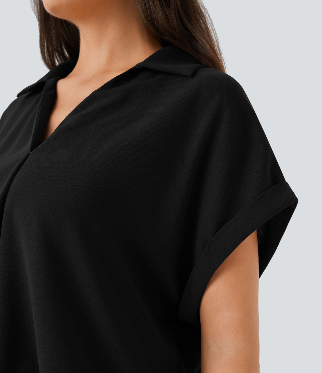 Chemise de travail col V avec ourlet arrondi