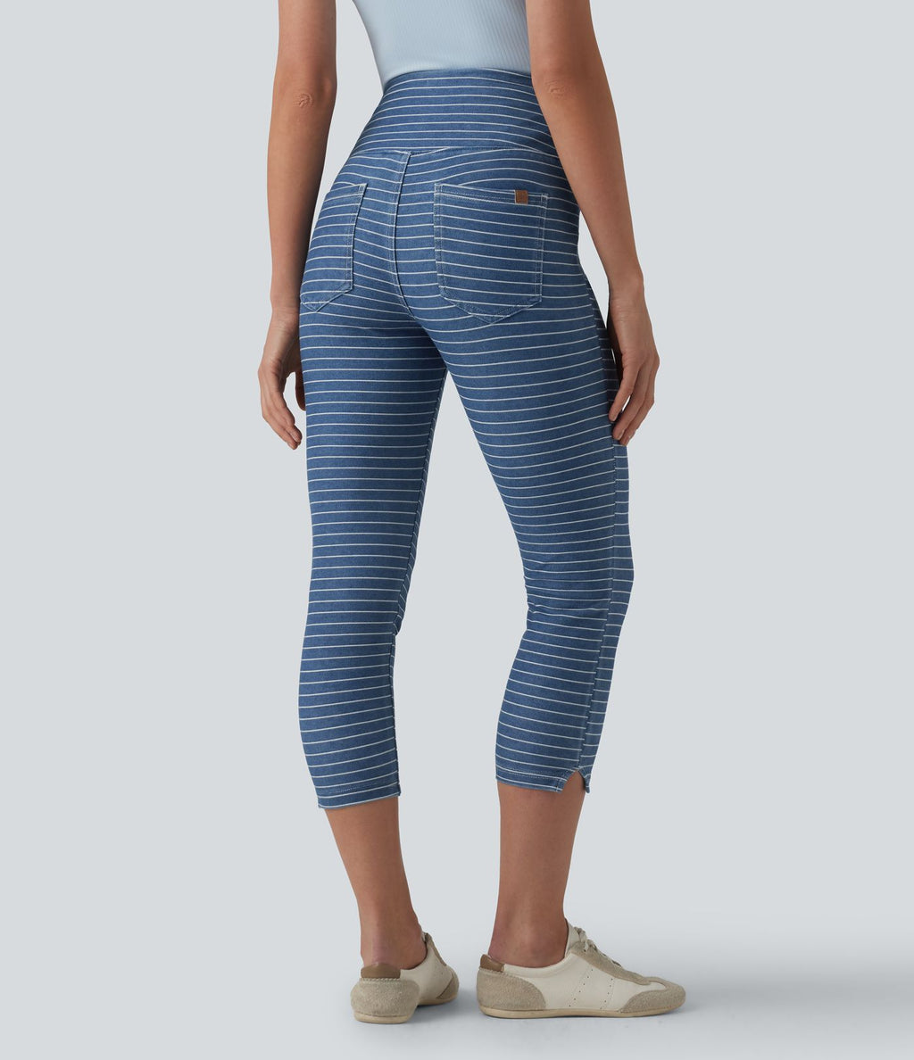 Halara Flex™ Jeggings capri décontracté à rayures fendues taille haute ventre plat avec poches