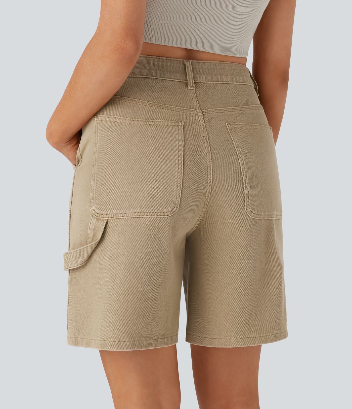Short bermuda décontracté en denim extensible lavé Halara Flex™ taille mi-haute avec poches multiples