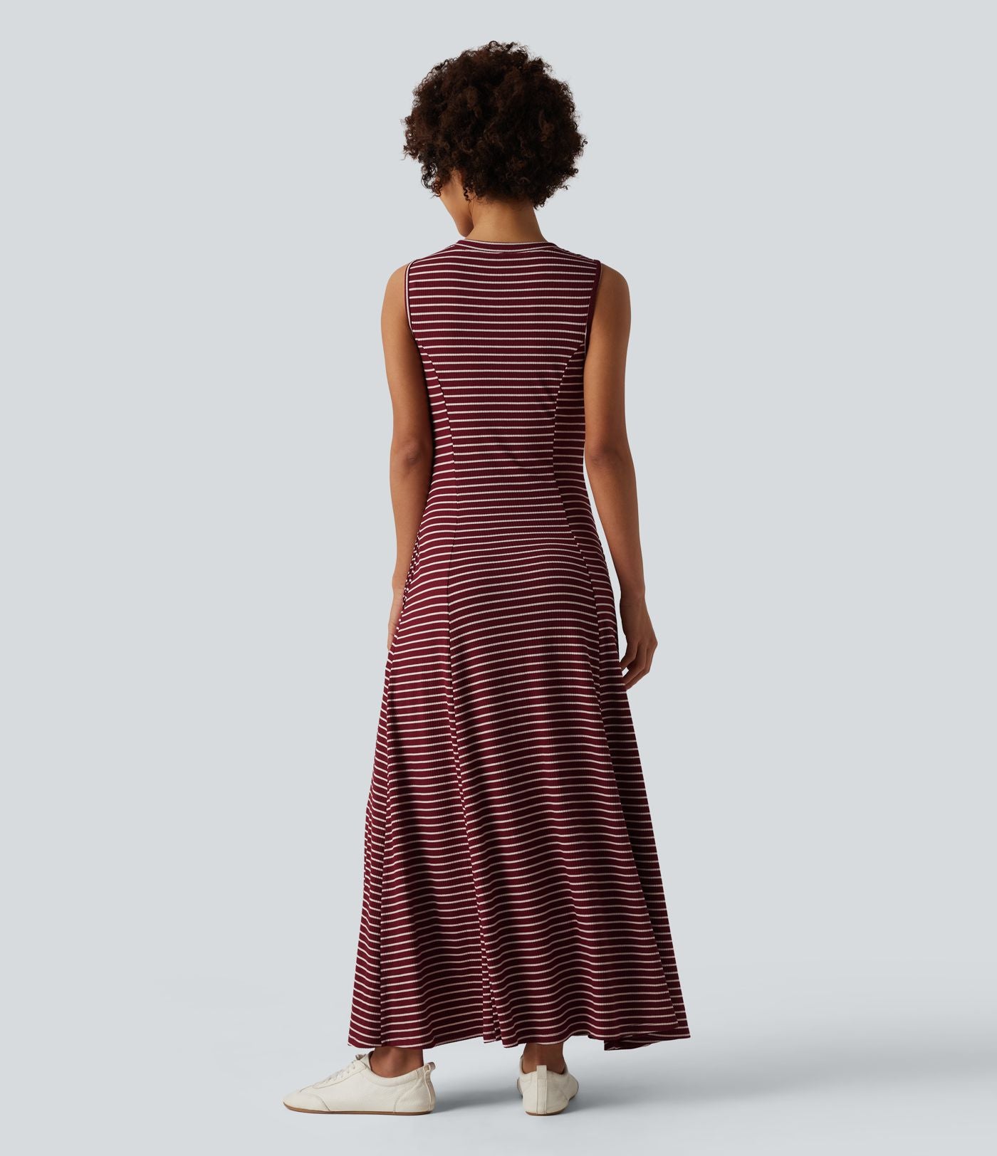 Robe longue fluide casual Henley sans manches à rayures avec poches