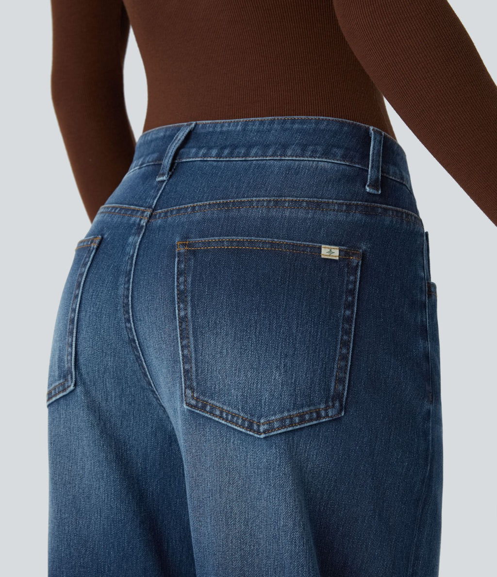 Jean boyfriend taille basse extensible délavé avec poches multiples Halara Flex™