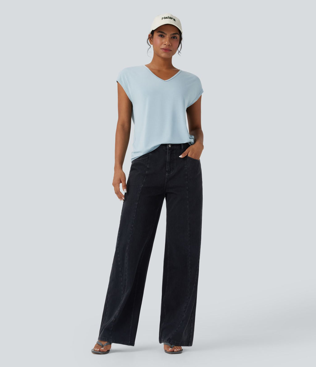 T-shirt casual col V manches courtes