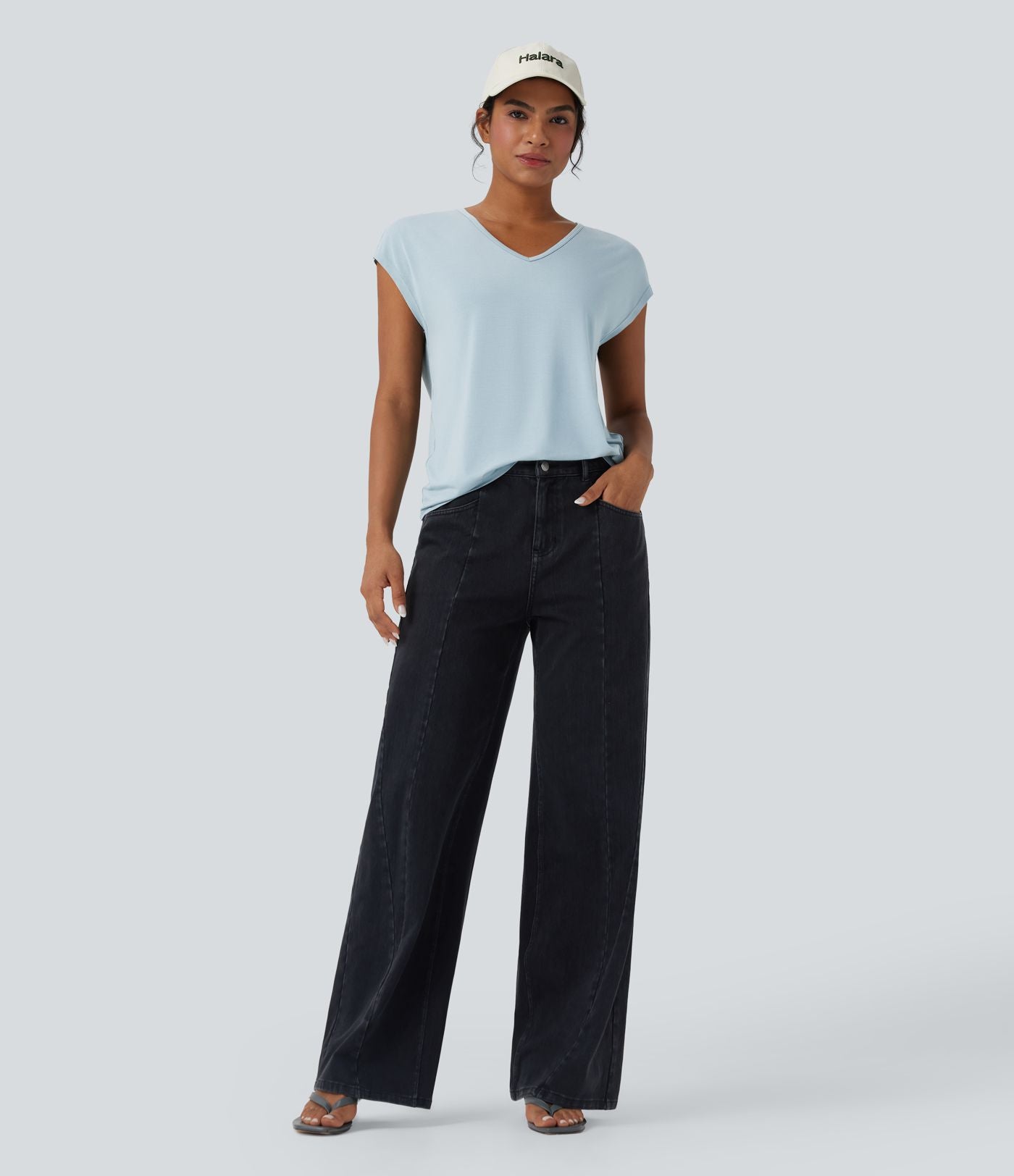T-shirt casual col V manches courtes