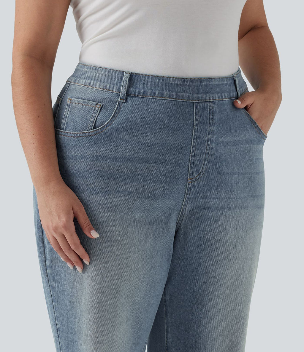 Plus Size Halara Flex™ Jean slim décontracté taille haute ourlet roulotté avec poches