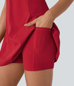 Softlyzero™ Airy Robe de danse courte évasée dos-nu 2-en-1 avec dos nageur, bretelles ajustables et poches latérales - Édition Easy Peasy