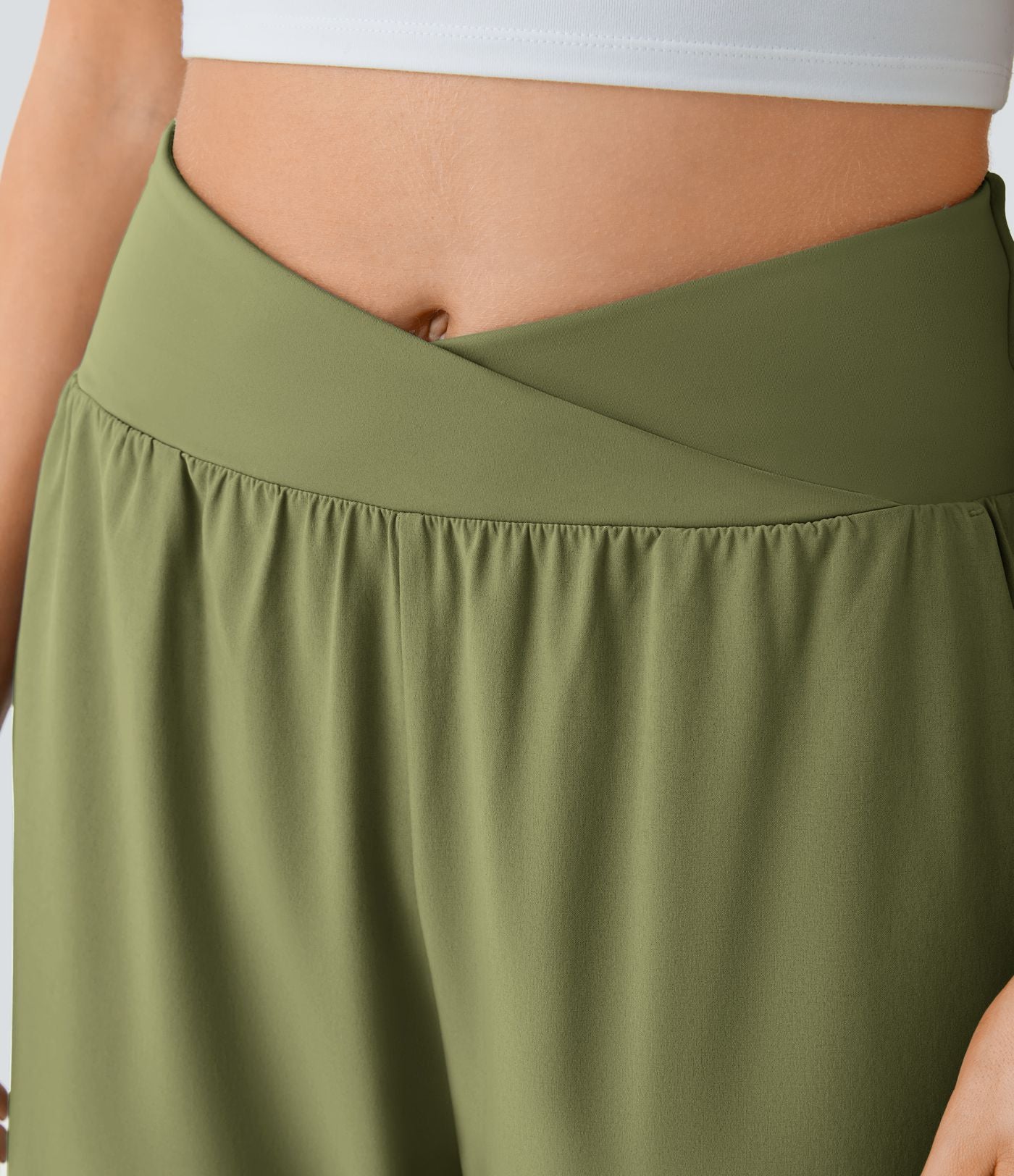 Breezeful™ Pantalon Fluide Vacances Séchage Rapide Taille Haute Croisée Poches Latérales Plissées Fente