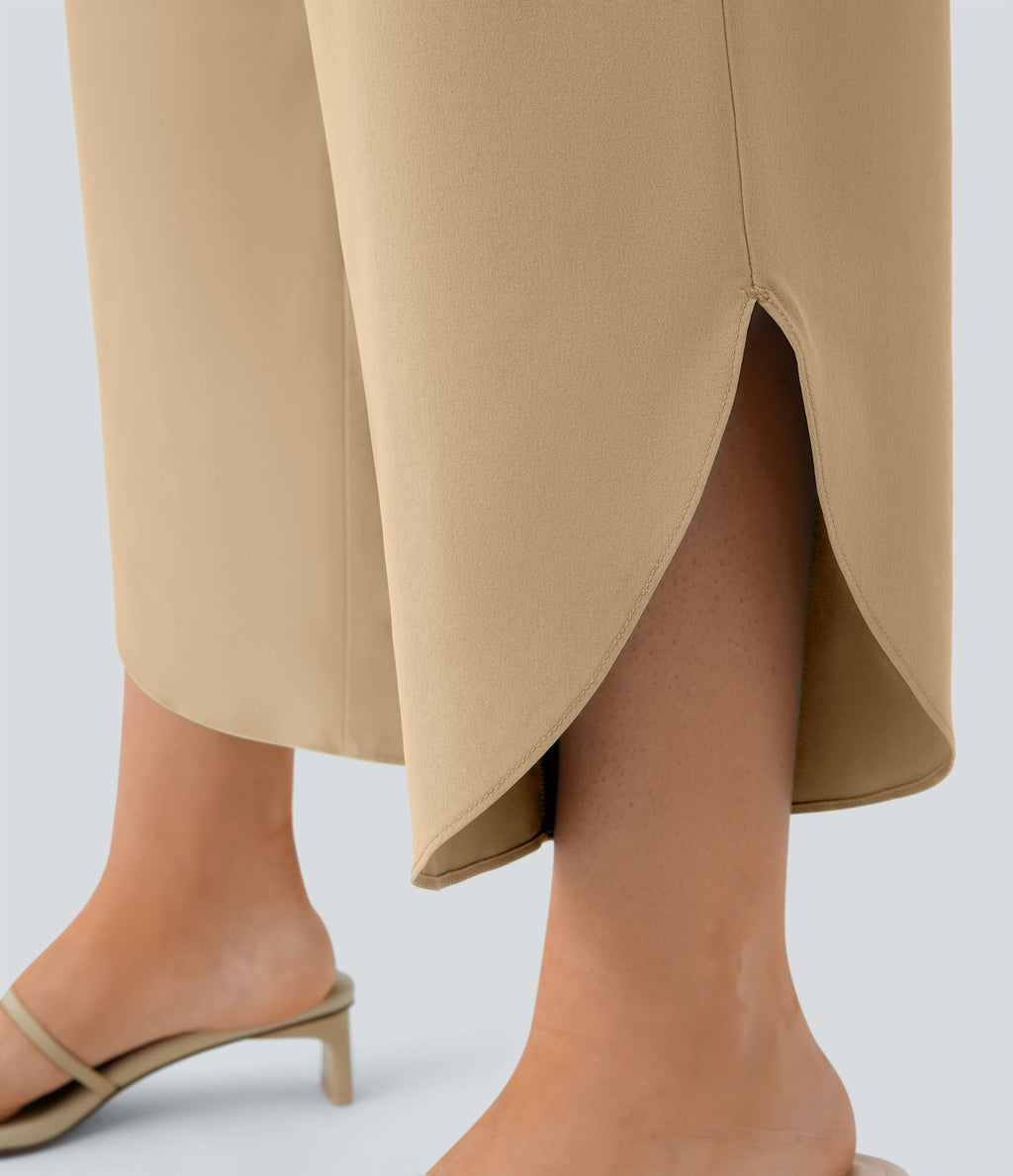 Breezeful™ Pantalon Fluide Vacances Séchage Rapide Taille Haute Croisée Poches Latérales Plissées Fente