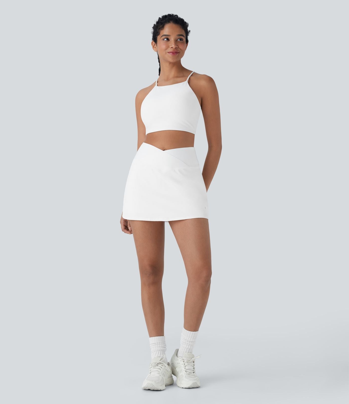 Jupe de tennis mini évasée Softlyzero™ QuickDry taille haute croisée avec short intégré galbant les fesses et poches