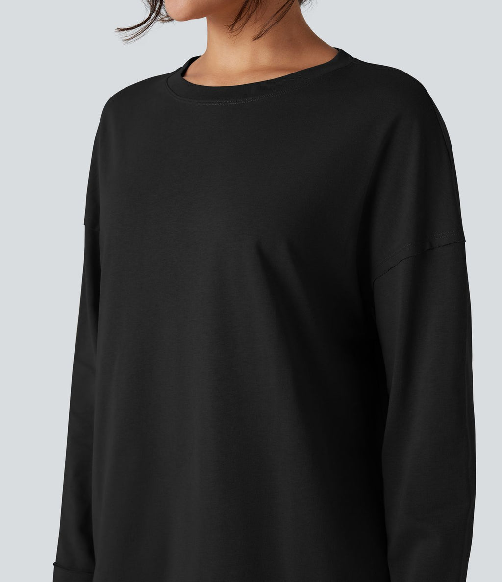 T-shirt coton oversize col rond manches longues