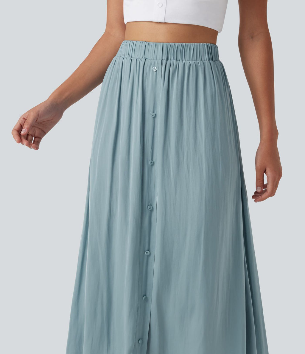 Jupe midi trapèze fluide, taille haute, décontractée