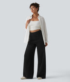 Pantalon casual large taille haute avec poches