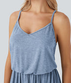 Robe longue fluide type nuisette à bretelles ajustables avec poches