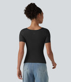 T-shirt casual col rond échancré à manches courtes avec brassière intégrée — Bonnets B-E