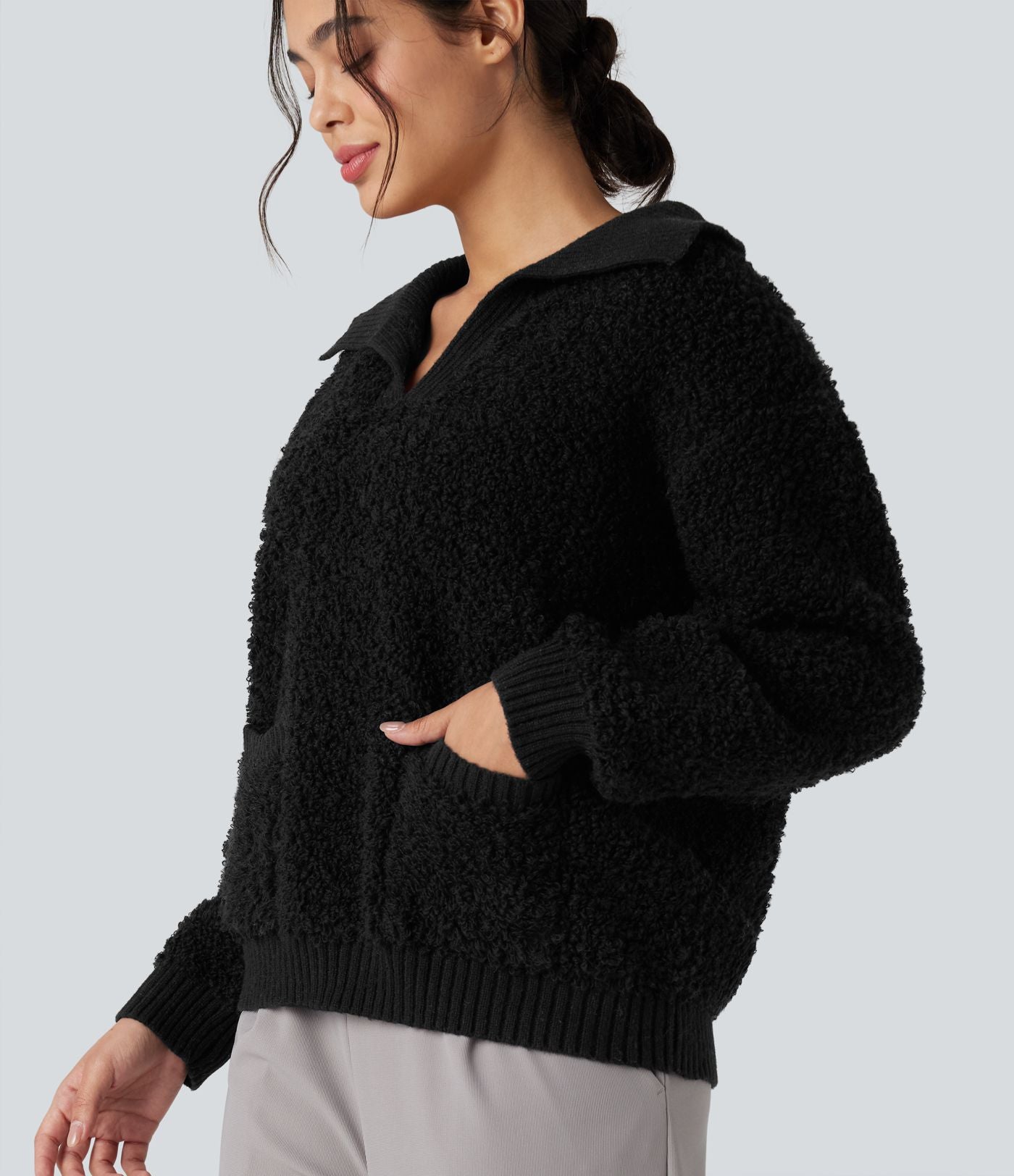 Pull col tailleur manches raglan longues avec poches