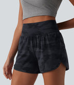 Short de running 2 en 1 Halara UltraSculpt™ gainant imprimé camouflage, taille haute, ourlet incurvé, 10 cm, avec poche