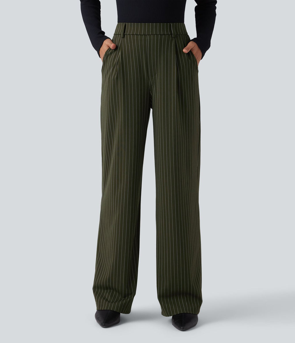 Pantalon Halara Flex™ tailleur droit taille haute rayé effet frais InstantCool avec poches