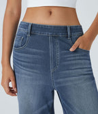 Jean Casual Halara Flex™ Taille Mi-Haute à Jambes Larges Tricot Extensible Lavé avec Poches Multiples